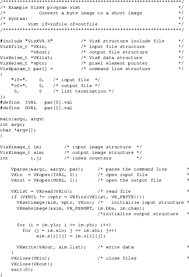 \begin{figure}
{\footnotesize
\begin{verbatim}
/********************************...
 ...VXin); /* close files */
 VXclose(VXout);
 exit(0);
}\end{verbatim}}\end{figure}